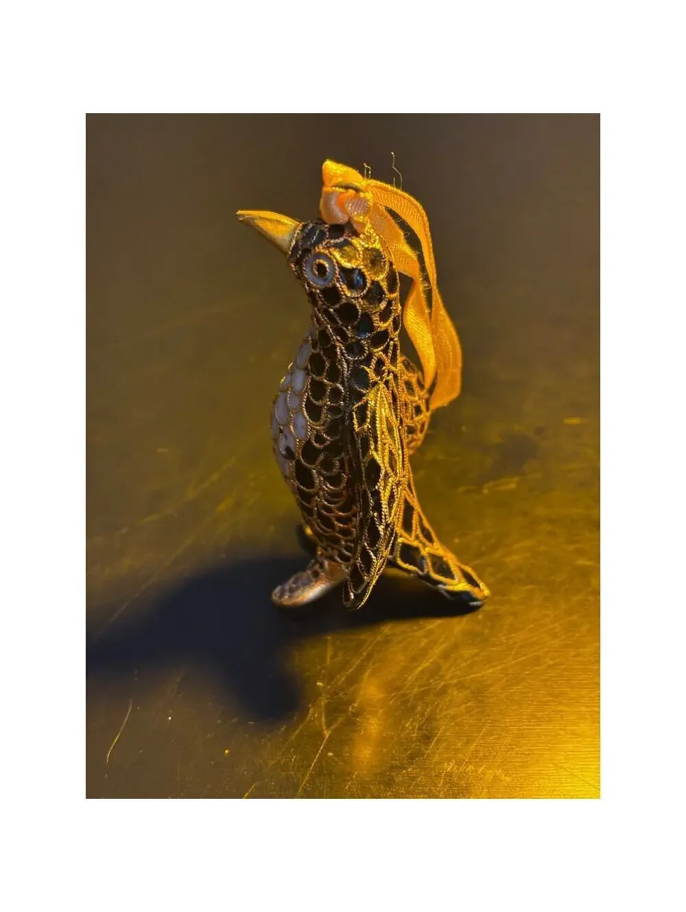Penguin Ornament Black and Gold Mosaic Pattern